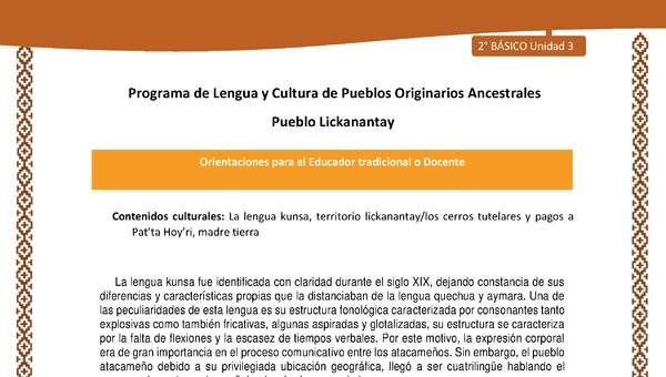 Orientaciones al docente - LC02 - Lickanantay - U3 - Contenidos culturales