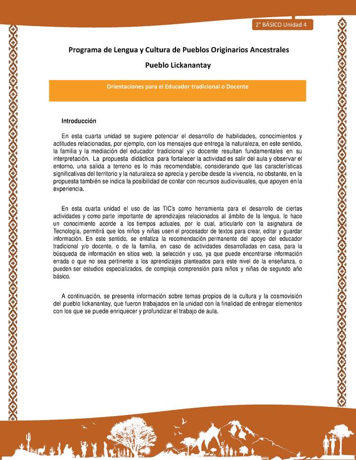 Orientaciones al docente - LC02 - Lickanantay - U4 - Introducción