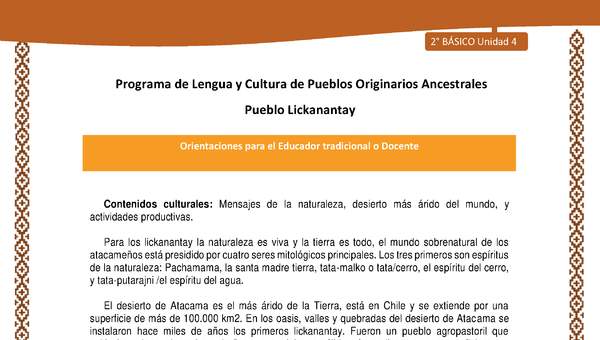 Orientaciones al docente - LC02 - Lickanantay - U4 - Contenidos culturales