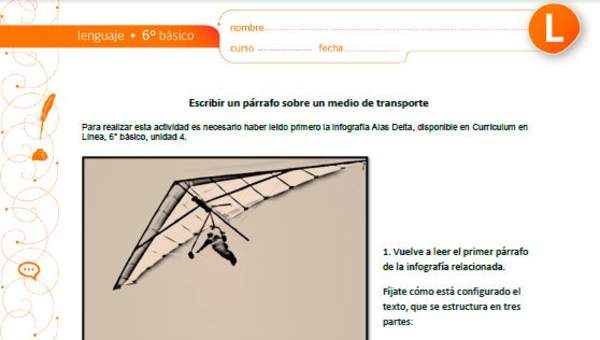 Escritura de un párrafo sobre un medio de transporte