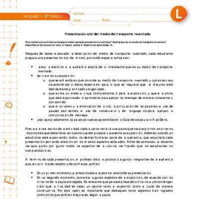 Presentación oral de un medio de transporte inventado