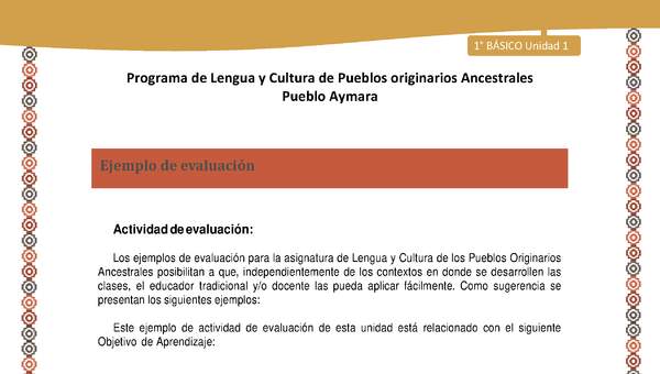 Orientaciones al docente - LC01 - Aymara - U01 - Ejemplo de evaluación