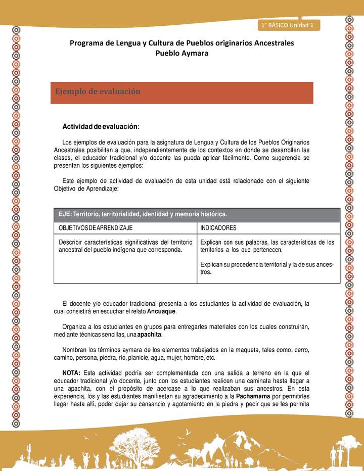 Orientaciones al docente - LC01 - Aymara - U01 - Ejemplo de evaluación