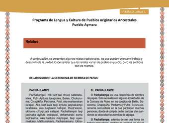 Relato sobre ceremonia de siembra de papas - Lengua y cultura de los pueblos Originarios Ancestrales 1º básico - Pueblo Aymara - Unidad 1