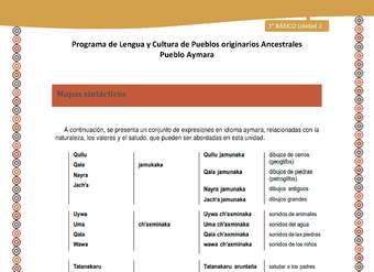 Mapas sintácticos - Lengua y cultura de los pueblos Originarios Ancestrales 1º básico -  Aymara - Unidad 2