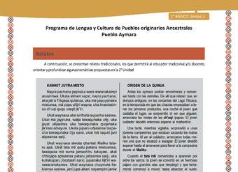 Relato Y el origen de la quinua - Lengua y cultura de los pueblos Originarios Ancestrales 1º básico -  Aymara - Unidad 2