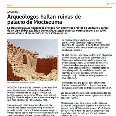 Arqueólogos hallan ruinas de palacio de Moctezuma