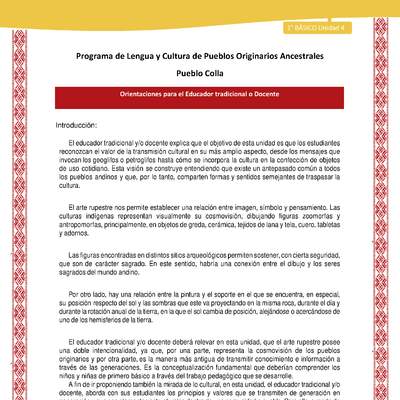 Orientaciones al docente - LC01 - Colla - U4 - Introducción