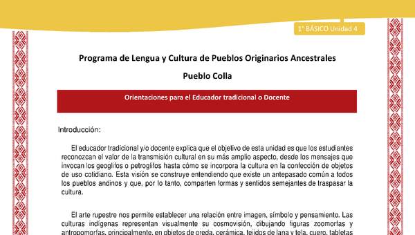 Orientaciones al docente - LC01 - Colla - U4 - Introducción