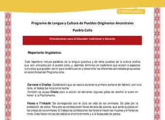 Orientaciones al docente - LC02 - Colla - U1 - Repertorio lingüístico