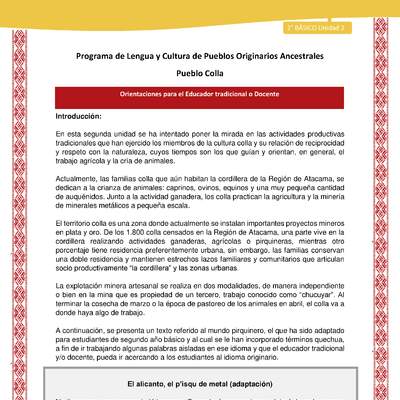 Orientaciones al docente - LC02 - Colla - U2 - Introducción