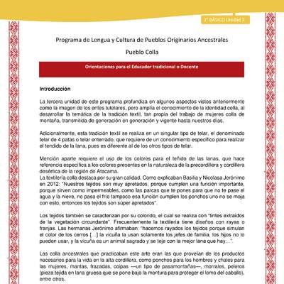 Orientaciones al docente - LC02 - Colla - U3 - Introducción