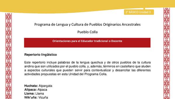 Orientaciones al docente - LC02 - Colla - U3 - Repertorio lingüístico
