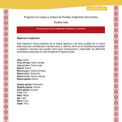 Orientaciones al docente - LC02 - Colla - U4 - Repertorio lingüístico Orientaciones al docente - LC02 - Colla - U4 - Repertorio lingüístico