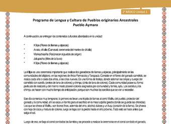 Orientaciones al docente - LC02 - Aymara - U01 - Contenidos culturales