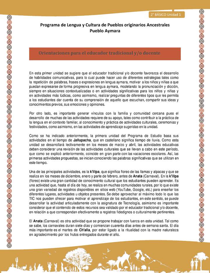 Orientaciones al docente - LC02 - Aymara - U01 - Introducción