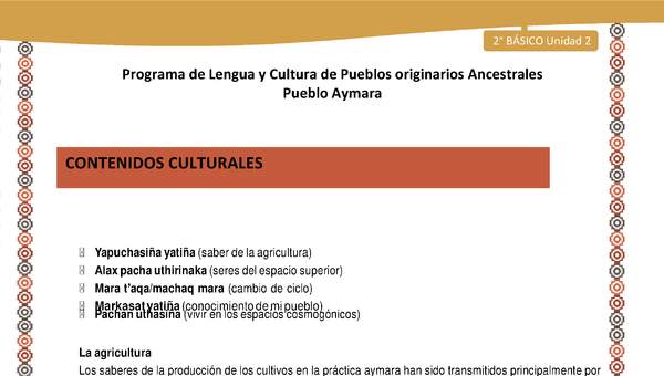 Orientaciones al docente - LC02 - Aymara - U01 - Contenidos culturales