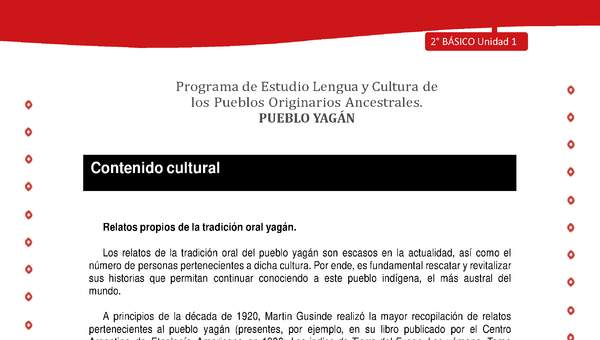 Contenido cultural: Relatos propios de la tradición oral yagán