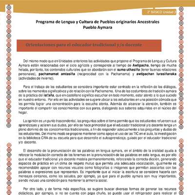  Orientaciones al docente - LC02 - Aymara - U03 - Introducción