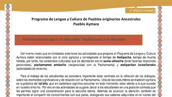  Orientaciones al docente - LC02 - Aymara - U03 - Introducción