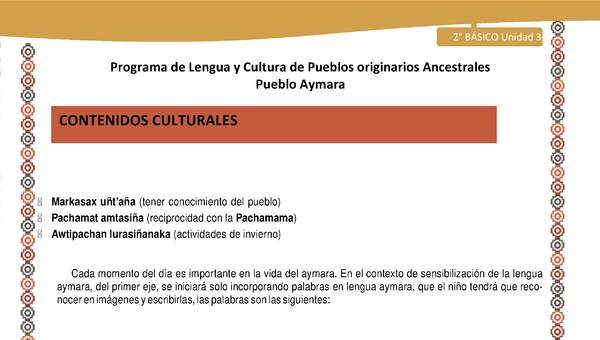 Orientaciones al docente - LC02 - Aymara - U04 - Contenidos culturales
