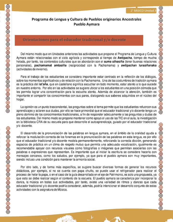 Orientaciones al docente - LC02 - Aymara - U04 - Introducción