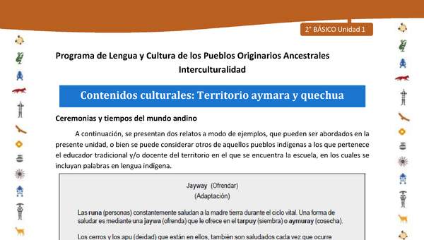 Contenidos culturales: Territorio aymara y quechua