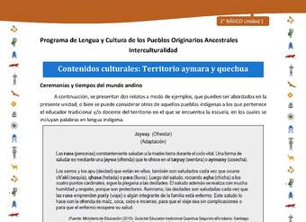 Contenidos culturales: Territorio aymara y quechua