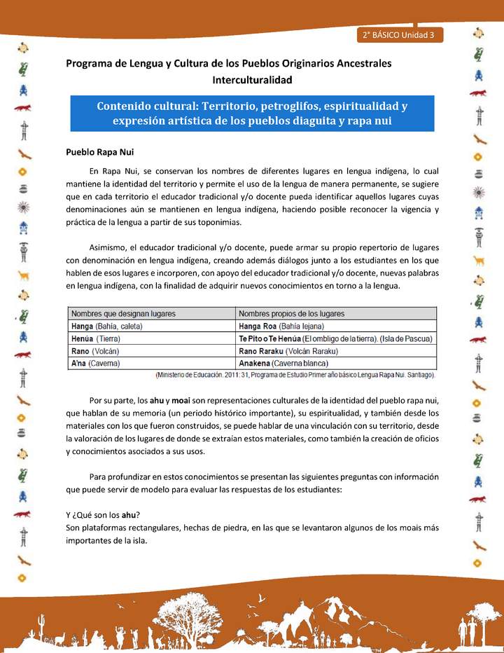 Contenido cultural: Territorio, petroglifos, espiritualidad y expresión artística de los pueblos diaguita y rapa nui