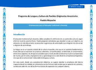 Orientaciones al docente - LC01 - Mapuche - U1 - Introducción