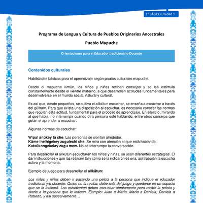 Orientaciones al docente - LC01 - Mapuche - U1 - Contenidos culturales