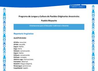 Orientaciones al docente - LC01 - Mapuche - U1 - Repertorio lingüístico