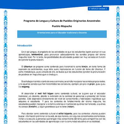 Orientaciones al docente - LC01 - Mapuche - U2 - Introducción Orientaciones al docente - LC01 - Mapuche - U2 - Introducción