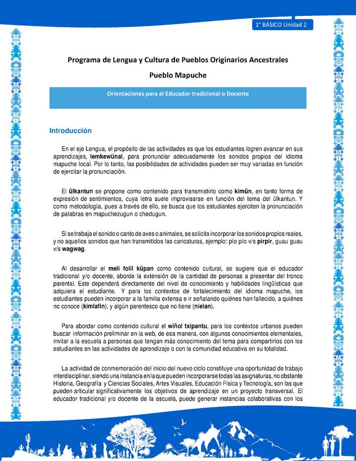 Orientaciones al docente - LC01 - Mapuche - U2 - Introducción