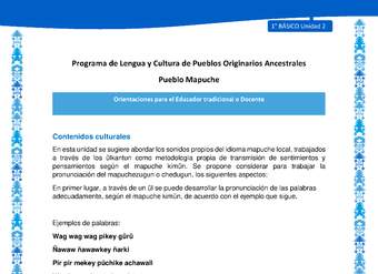 Orientaciones al docente - LC01 - Mapuche - U2 - Contenidos culturales