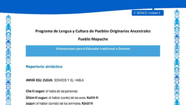 Orientaciones al docente - LC01 - Mapuche - U2 - Repertorio sintáctico