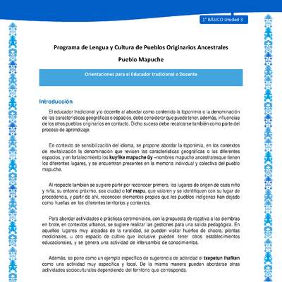 Orientaciones al docente - LC01 - Mapuche - U3 - Introducción Orientaciones al docente - LC01 - Mapuche - U3 - Introducción