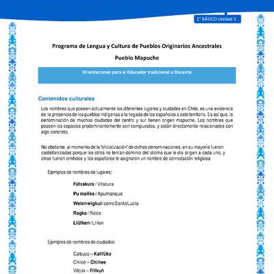 Orientaciones al docente - LC01 - Mapuche - U3 - Contenidos culturales