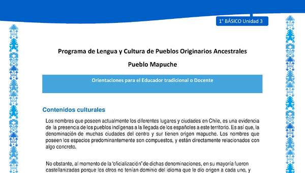 Orientaciones al docente - LC01 - Mapuche - U3 - Contenidos culturales