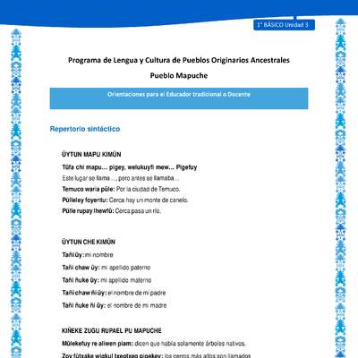 Orientaciones al docente - LC01 - Mapuche - U3 - Repertorio sintáctico Orientaciones al docente - LC01 - Mapuche - U3 - Repertorio sintáctico