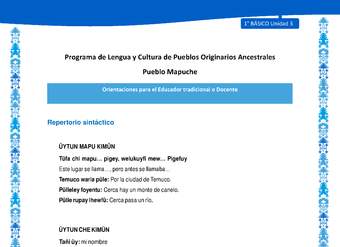 Orientaciones al docente - LC01 - Mapuche - U3 - Repertorio sintáctico