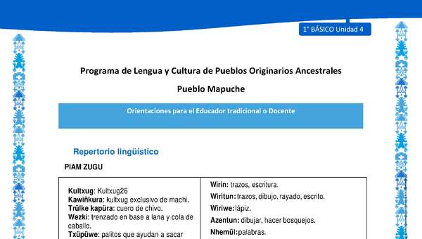 Orientaciones al docente - LC01 - Mapuche - U4 - Repertorio lingüístico