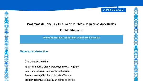 Orientaciones al docente - LC01 - Mapuche - U4 - Repertorio sintáctico