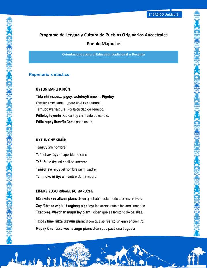 Orientaciones al docente - LC01 - Mapuche - U4 - Repertorio sintáctico