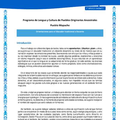 Orientaciones al docente - LC02 - Mapuche - U1 - Introducción Orientaciones al docente - LC02 - Mapuche - U1 - Introducción