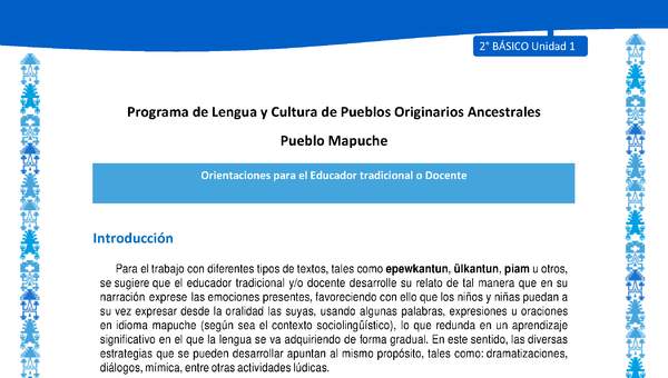 Orientaciones al docente - LC02 - Mapuche - U1 - Introducción