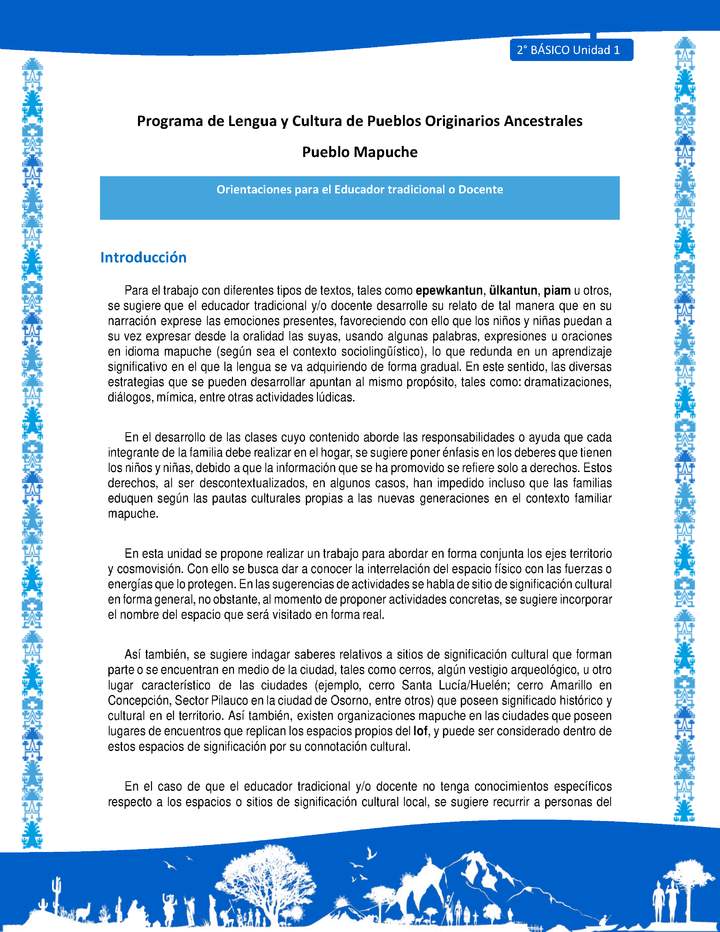 Orientaciones al docente - LC02 - Mapuche - U1 - Introducción