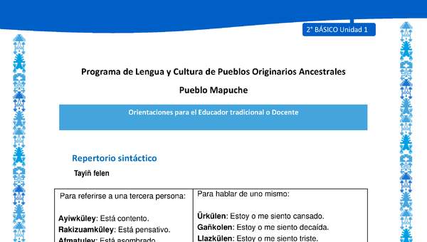 Orientaciones al docente - LC02 - Mapuche - U1 - Repertorio sintáctico