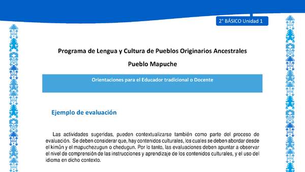 Orientaciones al docente - LC02 - Mapuche - U1 - Ejemplo de evaluación