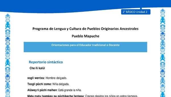 Orientaciones al docente - LC02 - Mapuche - U2 - Repertorio sintáctico
